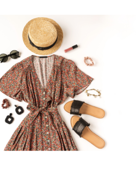 Curated Summer Style Set: Dress, Sandals, Hat & Accessories